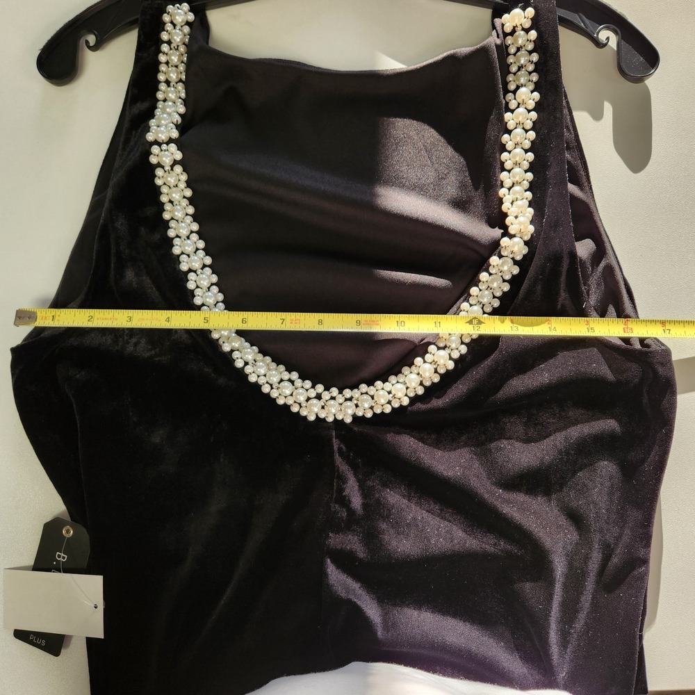B Darlin High Silt Velvet Low Back Sleeveless Black Pearl Womens Size 18W NWT - Picture 10 of 12